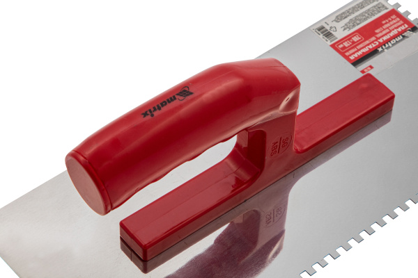 Гладилка из нержавеющей стали, 280 х 130 мм, зеркальная полировка, пластмассовая ручка, зуб 4 х 4 мм Matrix цена