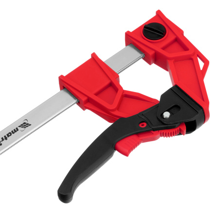 Струбцина реечная быстрозажимная, усиленная, пластиковый корпус рычажно-храповой механизм, 200 х 100 х 351 мм, штанга 5 х 22 мм Matrix цена