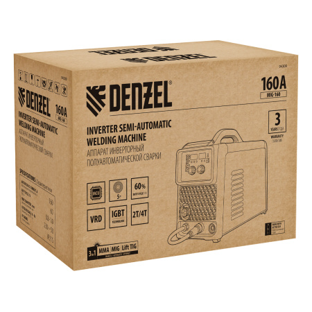 Аппарат инвертор. полуавтомат. сварки  MIG-160, 160 А, ПВ 60%, катушка 5 кг// Denzel