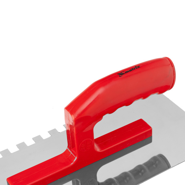 Гладилка из нержавеющей стали, 280 х 130 мм, зеркальная полировка, пластмассовая ручка, зуб 10 х 10 мм Matrix цена