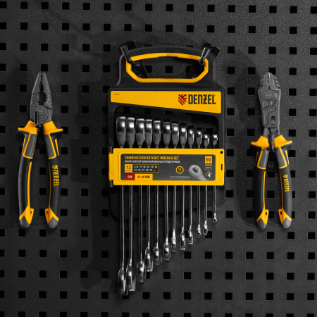 Набор ключей комбинированных трещоточных 6-19 мм, 12 шт., CrV, матовый хром Denzel