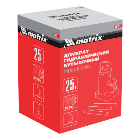 Домкрат гидравлический бутылочный, 25 т, высота подъема 230-360 мм Matrix цена