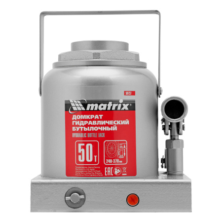 Домкрат гидравлический бутылочный, 50 т, высота подъема 240-370 мм Matrix цена