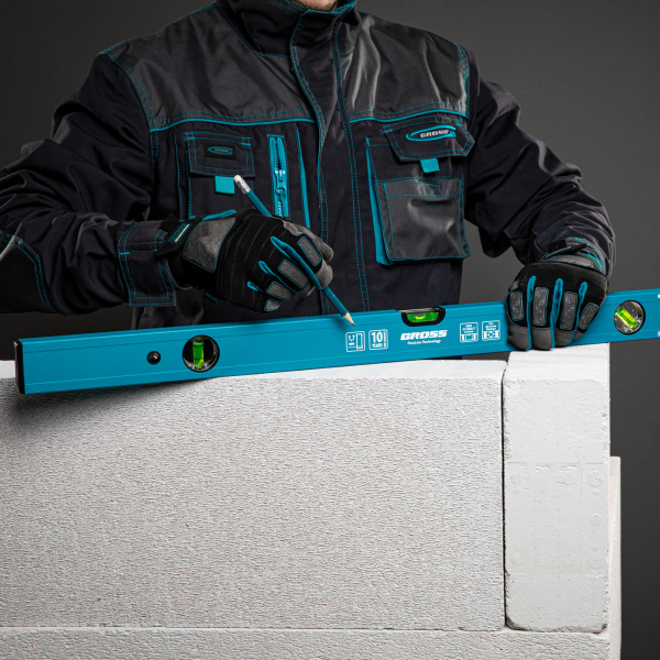 Уровень алюминиевый усиленный, 800 мм, 3 глазка Gross цена