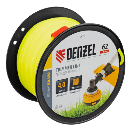 Леска для триммера квадрат, 4,0мм х 62м, на DIN катушке FLEX CORD Denzel цена
