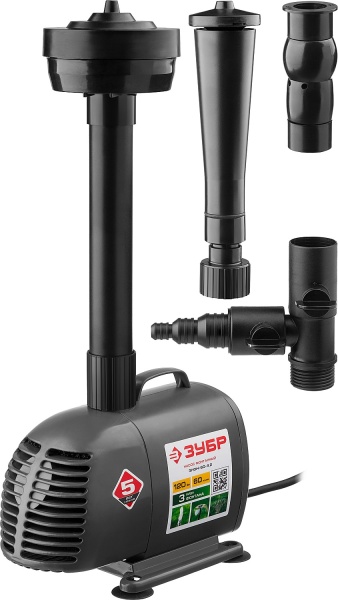 Насос фонтанный, ЗУБР ЗНФЧ-60-4.2, для чистой воды, напор 4,2 м, насадки: колокольчик, гейзер, каскад, 120 Вт, 60 л/мин ЗНФЧ-60-4.2