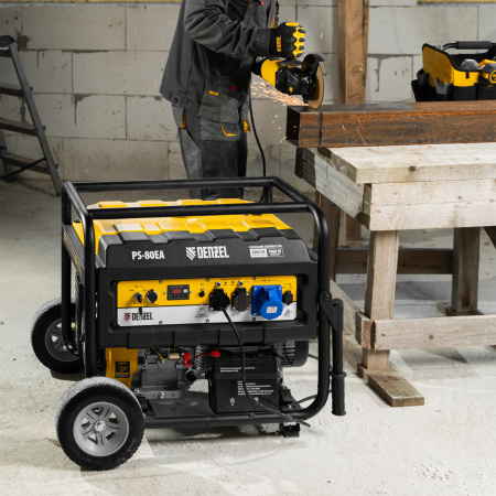 Генератор бензиновый PS 80 EA, 8.0 кВт, 230 В, 25 л, коннектор автоматики, электростартер Denzel