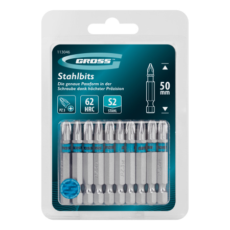 Бита PZ3х50мм, сталь S2, шестигр., 10 шт. Gross