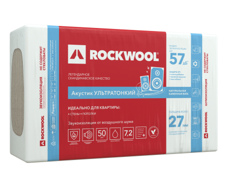 Звукоизоляция Rockwool Акустик Баттс Ультратонкий 1000х600х27 мм 12шт 7.2м2 0.19м3