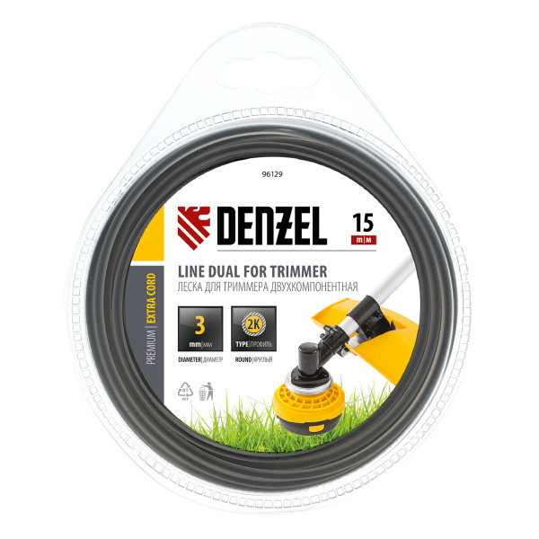 Леска для триммера, двухкомпонентная круглая 3.0 мм, 15 м Extra cord Denzel цена