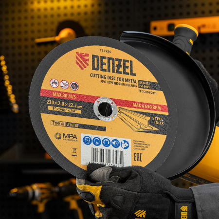 Круг отрезной по металлу, 230 х 2,0 х 22,2 мм, A36TBF, в метал.банке, 5 шт. Denzel