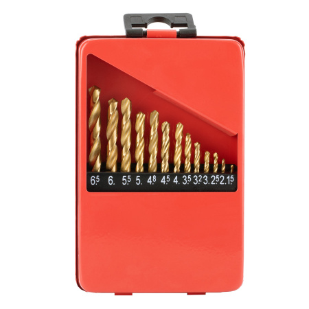 Набор нитридтитан. сверл по металлу, 1.5-6.5 мм (через 0.5 мм+3.2мм 4.8 мм) НSS 13 шт Matrix