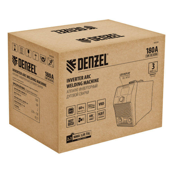 Аппарат инвертор. дуговой сварки SDR-185 Ultra, 180 А, ПВ 60% Denzel