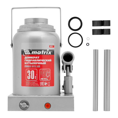Домкрат гидравлический бутылочный, 30 т, высота подъема 260-415 мм Matrix цена