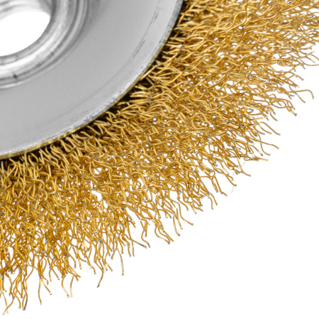 Щетка для УШМ, 125 мм, М14, "тарелка", латунированная витая проволока Matrix