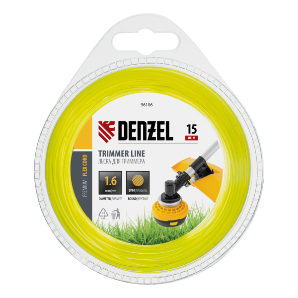 Леска для триммера, круглая 1.6 мм х 15 м, блистер Flex cord Denzel цена