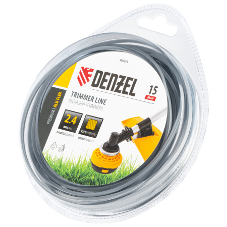 Леска для триммера армированная алюминием квадратная, 2,4мм х 15м, блистер ALUFLEX Denzel цена