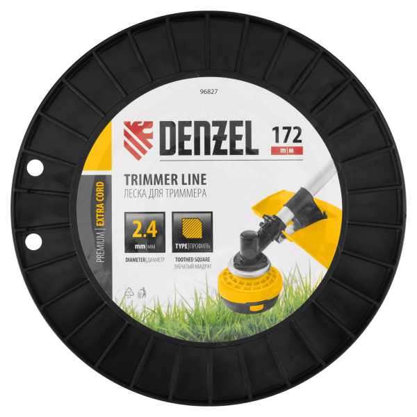 Леска для триммера двухкомпонентная зубчатый квадрат, 2,4мм х 172м, на DIN кат. EXTRA CORD Denzel цена
