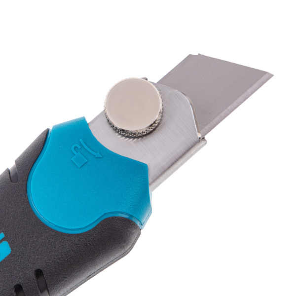 Нож, 170 мм, обрезиненный ABS-корпус, выдвижное сегментное лезвие 18 мм (SK-5) металлическая направляющая, 5 запасных лезвий Gross