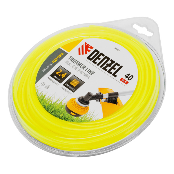 Леска для триммера, квадрат 2.4 мм х 40 м, блистер Flex cord Denzel