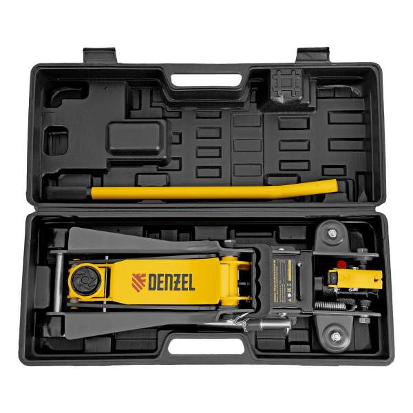 Домкрат гидравлический подкатной с фиксатором, 2,5 т,  85-385 мм, в пласт. кейсе Denzel цена