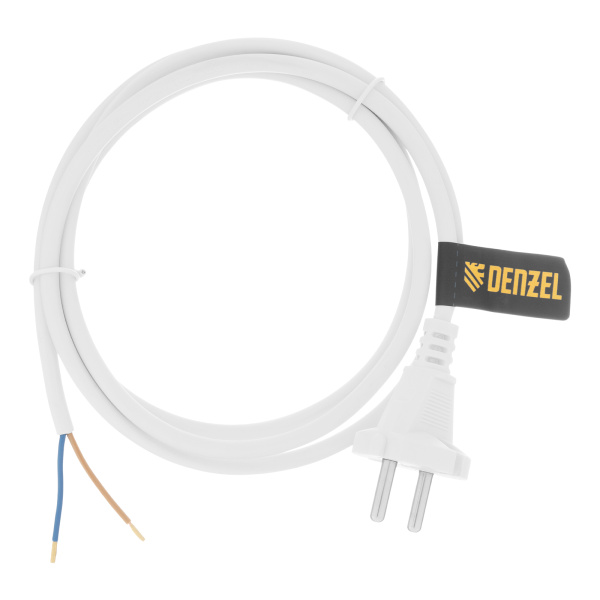 Шнур сетевой Energy Series, ПВС, 1,5 м, 2 x 1 мм, с неразборной вилкой, белый, Denzel цена