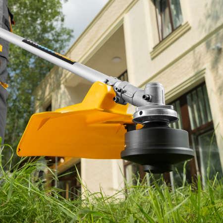 Триммер электрический TE-1200, 1200 Вт, 380 мм, катушка + диск, разборная штанга Denzel цена