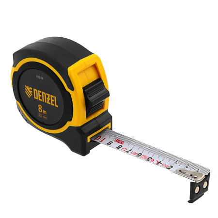Рулетка 8м х 25мм, двухкомп. корпус, магнитный обрезиненный зацеп Denzel цена