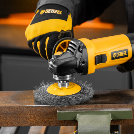 Щетка для УШМ, 125 мм, "Тарелка", витая нержавеющая проволока 0.3 мм, М14 Denzel