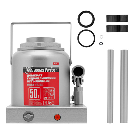 Домкрат гидравлический бутылочный, 50 т, высота подъема 240-370 мм Matrix цена