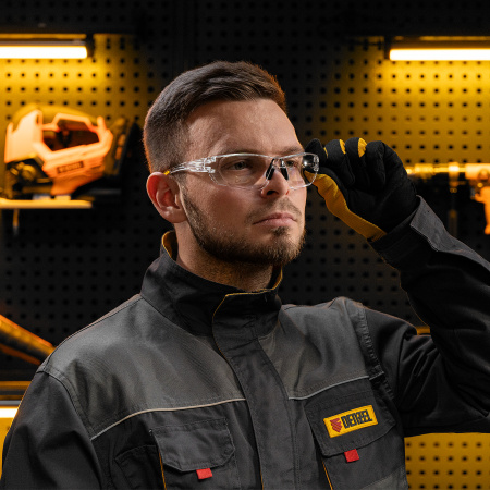 Очки защитные открытые, поликарбонатные, прозрачная линза Denzel цена