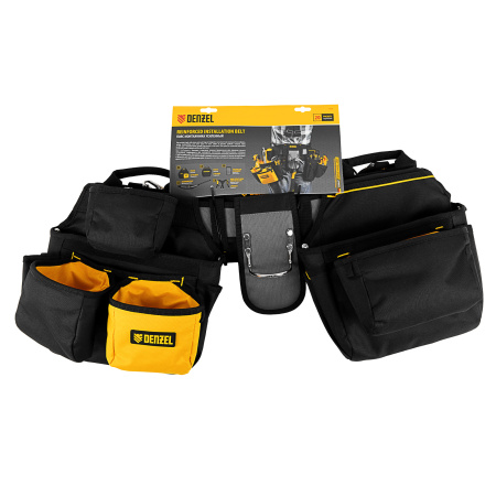 Пояс монтажника усиленный, с лямками, сумки поясные, держатель для молотка Denzel цена