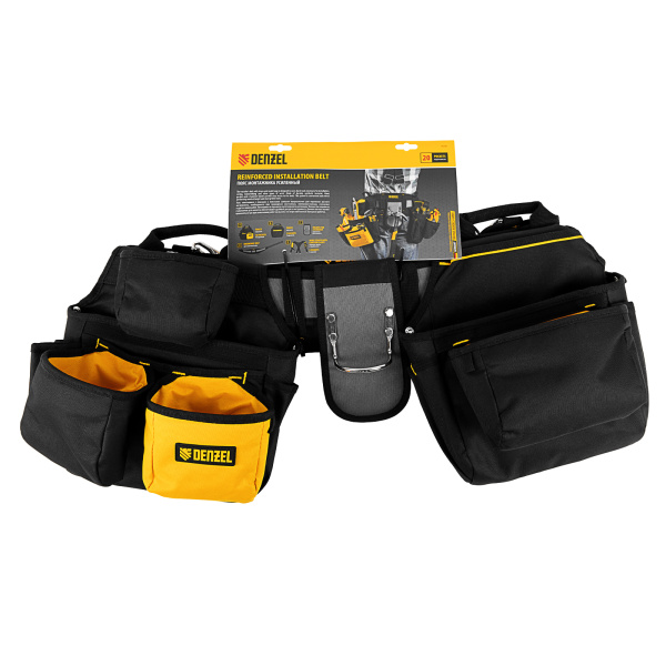 Пояс монтажника усиленный, с лямками, сумки поясные, держатель для молотка Denzel цена