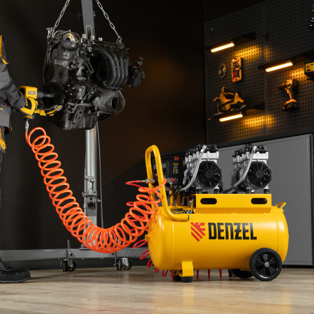 Компрессор безмасляный, малошумный DLS 1500/50, 1500 ВТ, 2x750, 50 л, 260 л/мин Denzel