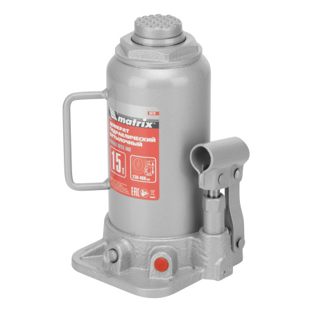 Домкрат гидравлический бутылочный, 15 т, высота подъема 230-460 мм Matrix цена