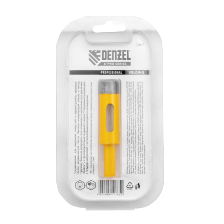 Сверло алмазное по керамограниту, 16 мм, мокрая резка, трехгранный хвостовик Denzel