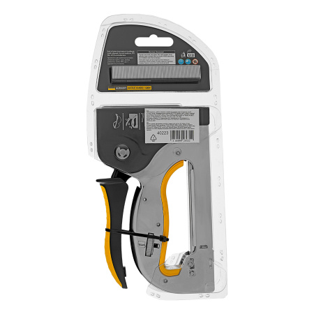 Степлер металл., скобы в комплекте, плавная регулировка удара, 2К рукоятка, тип 53, 4-14 мм Denzel цена