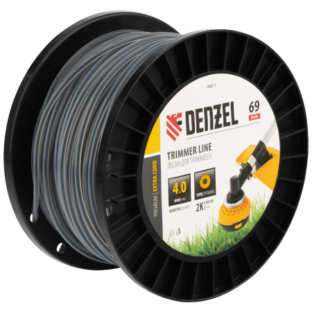Леска для триммера двухкомпонентная круглая, 4,0мм х 69м, на DIN катушке EXTRA CORD Denzel цена
