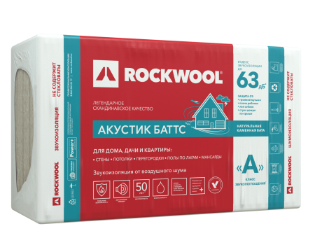 Звукоизоляция Rockwool Акустик Баттс 1000х600х50 мм 6м2 0.3м3 10шт