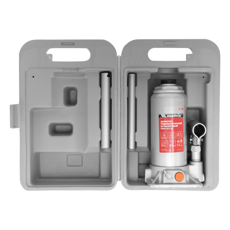 Домкрат гидравлический бутылочный, 5 т, h подъема 197-382 мм, в пластиковом кейсе Matrix цена