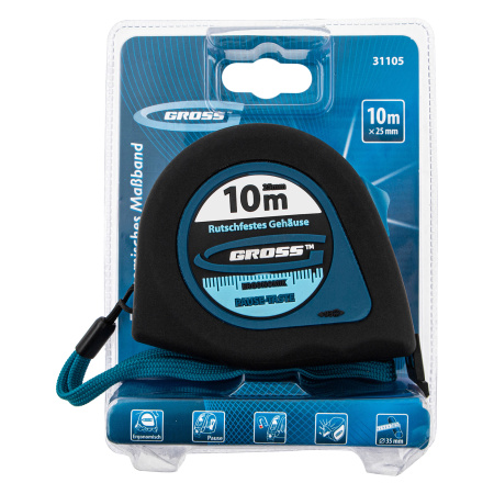 Рулетка "Ergonomisch",10 м x 25 мм,магнитный обрезиненный зацеп Gross цена