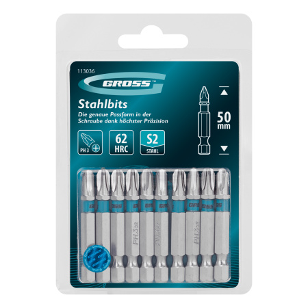 Бита PH3х50мм, сталь S2, шестигр., 10 шт. Gross