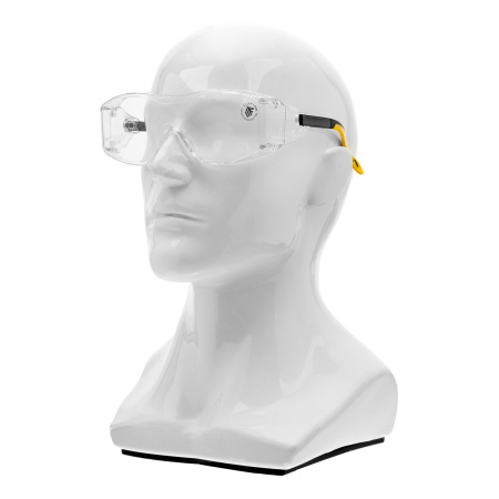 Очки защитные открытые, поликарбонатные, увеличенная прозрачная линза,  регулируемые дужки Denzel цена