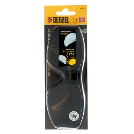 Очки защитные открытые, поликарбонатные, увеличенная дымчатая линза, регулируемые дужки Denzel цена