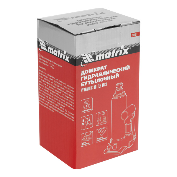 Домкрат гидравлический бутылочный, 2 т, h подъема 181-345 мм Matrix цена