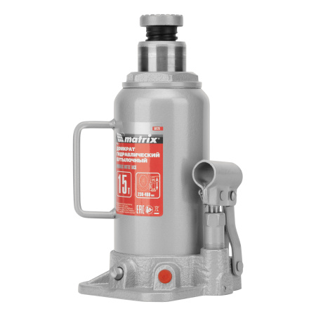 Домкрат гидравлический бутылочный, 15 т, высота подъема 230-460 мм Matrix цена