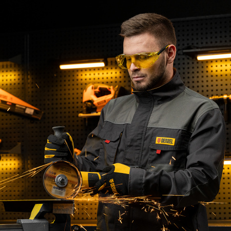 Очки защитные открытые, поликарбонатные, увеличенная желтая линза, регулируемые дужки Denzel цена