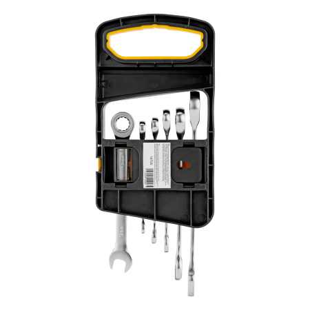 Набор ключей комбинированных трещоточных 6-17 мм, 6 шт., CrV, матовый хром Denzel