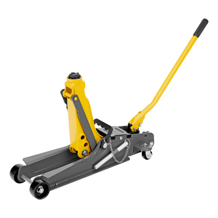 Домкрат гидравлический подкатной с фиксатором, 2,5 т,  85-385 мм, в пласт. кейсе Denzel цена