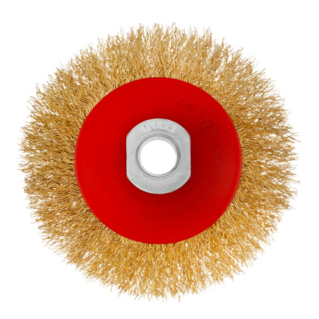 Щетка для УШМ, 100 мм, М14, "тарелка", латунированная витая проволока Matrix